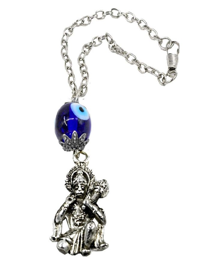 AFH Blue Evil Eye of Protection Mahabali Hanuman Car Hanging Charm Silver Spiritual Hanging Ornament - Image 1